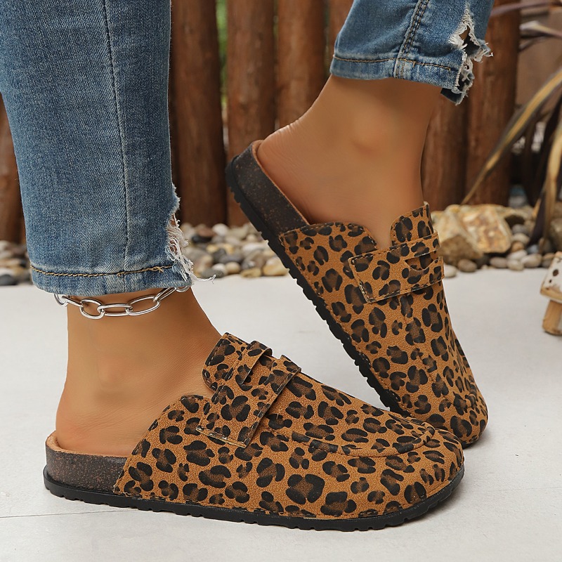 Slip On Mule Flat - Женские мюли с леопардовым принтом, регулируемым