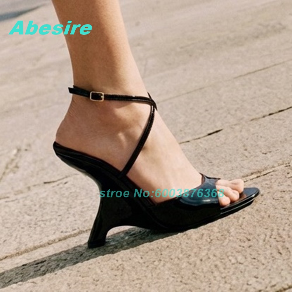 Women'S Shoes Y2K - Черные лакированные босоножки с открытым носком,