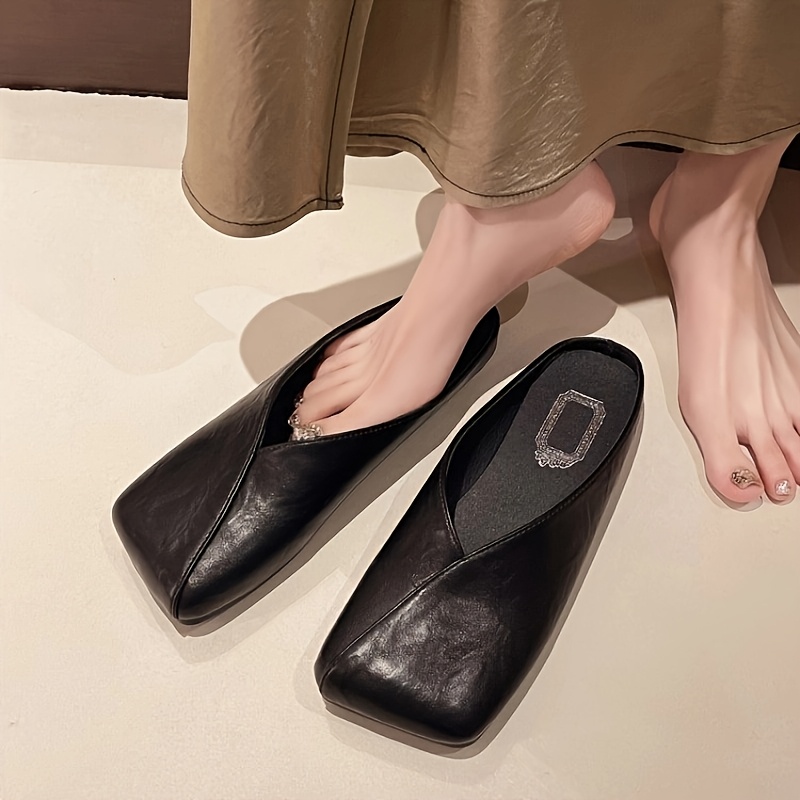Slip On Mule Flat - Новые женские уличные шлепанцы с квадратным