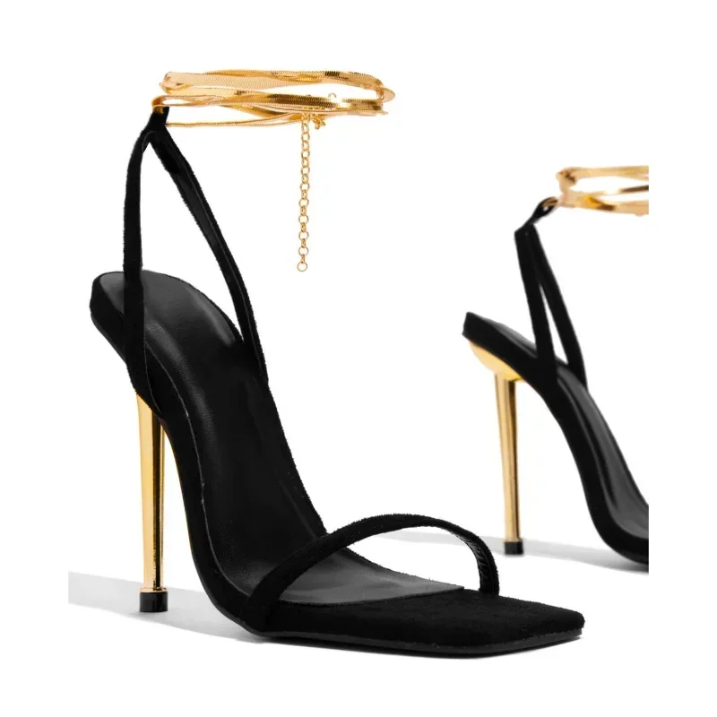 Metallic Heel Sandal - Сексуальные женские золотые босоножки на высоком