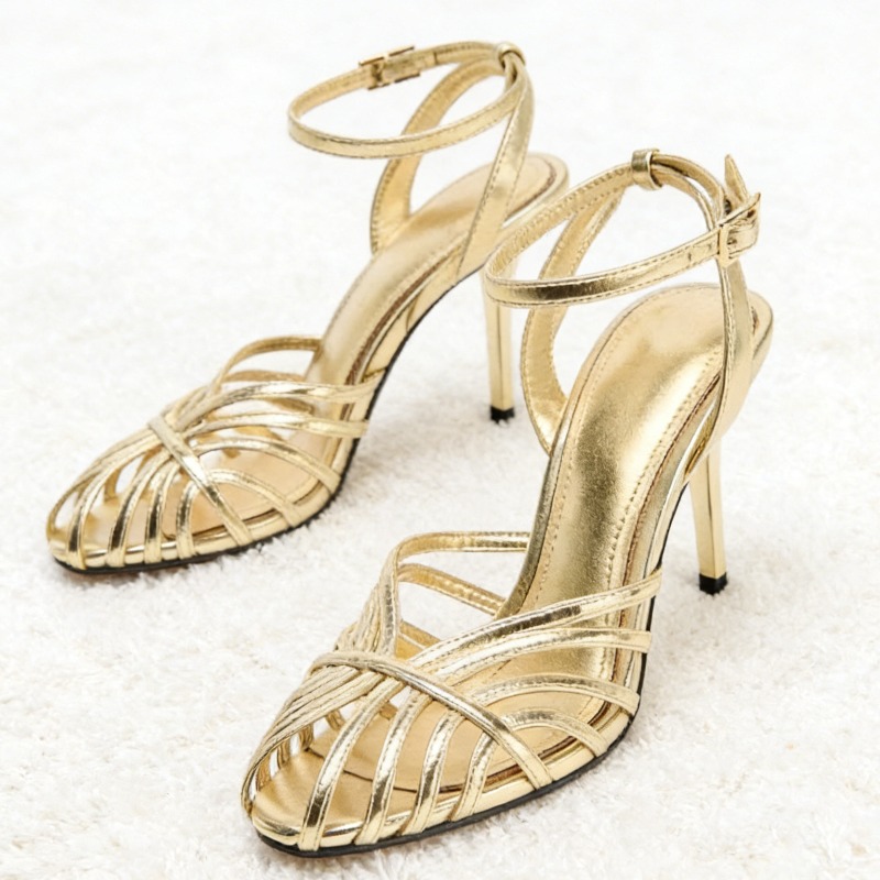 Metallic Heel Sandal - Сексуальные золотые полые сандалии на высоком