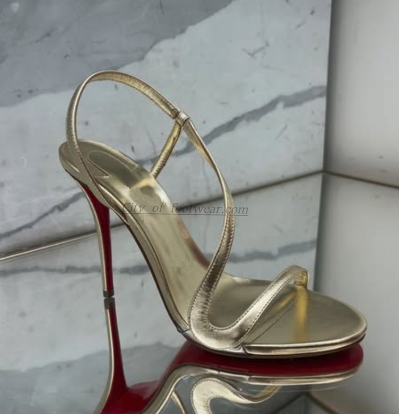 Metallic Heel Sandal - Сексуальные золотые кожаные босоножки на шпильке